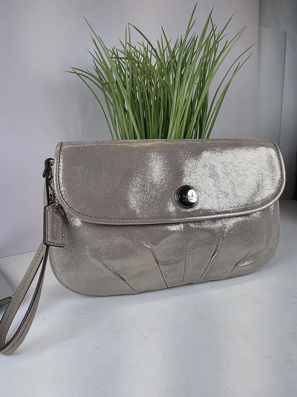 Coach Metallic Champagne Sparkly Gold Wristlet Clutch Bag